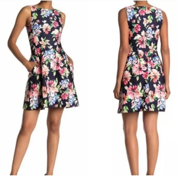 Vince Camuto Floral Sleeveless Scuba Fit & Flare Dress, Size 10 - Navy Multi at Nordstrom Rack Vince Camuto Floral Sleeveless Scuba Fit & Flare Dress, Size 10 - Navy Multi at Nordstrom Rack